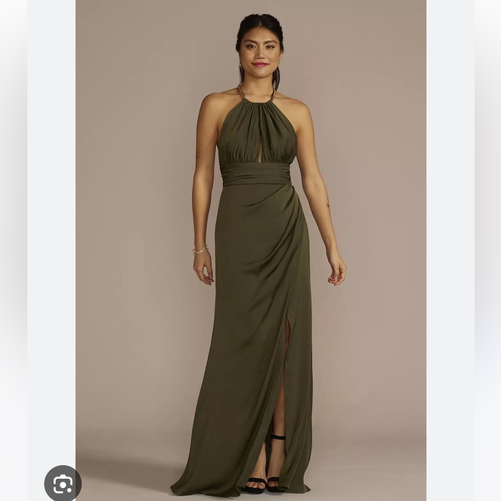 GALINA SIGNATURE Chain Halter Satin Keyhole Sheath Dress- NWT